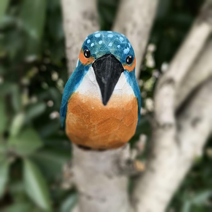 Bird Figurines Hand Carved Painted Wooden Statues for Home Decor, Gift for Bird Lovers,Housewarming, Birthday, Christmas, Anniversaries (NO.15-European Kingfisher)