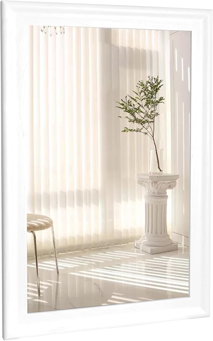 CULER White Wood Wall Mirror for Bathroom,Rectangle 20 x 30 inch Hanging Vanity Mirrors with Wooden Frame for Living Room,Bedroom,Entryway