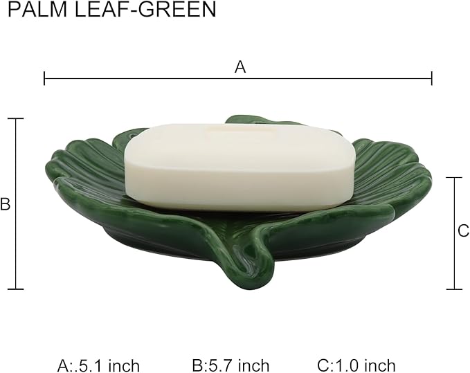 Elegant Bathroom Soap Dish,Ceramic Soap Dish Holder in Palm Leaf Style,Self-Draining Design for Bathroom