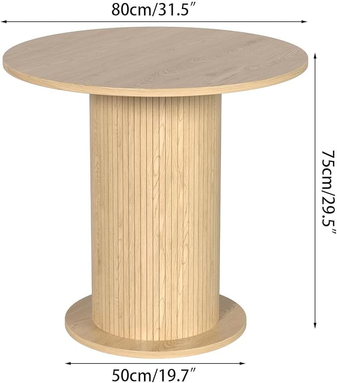 31.5 inch Round Dining Table for 2, Modern Farmhouse Kitchen Table, Small Circle Dining Tables with Wood Strip Base for Kitchen Living Room (Natural)