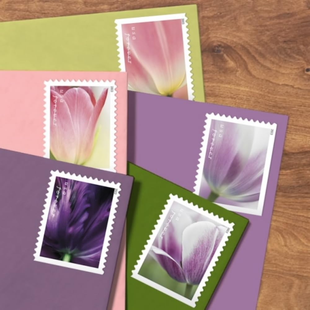 Tulip Blossoms Forever Postage Stamps - Book of 20 Self-Stick Stamps for USPS First Class Mail
