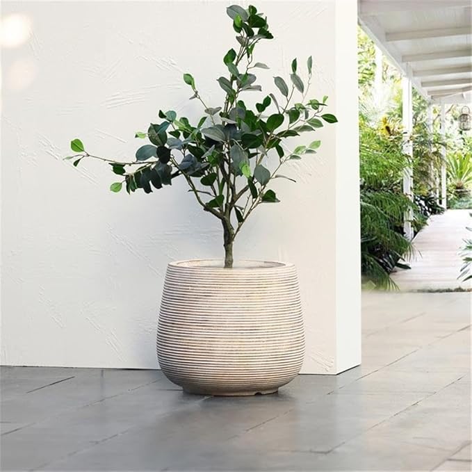 LuxenHome 17" Dia Large Round Planters for Indoor Plants, Outdoor Planters with Drainage Holes, Farmhouse Distressed Plant Pots Indoor & Outdoor for Home Garden Patio