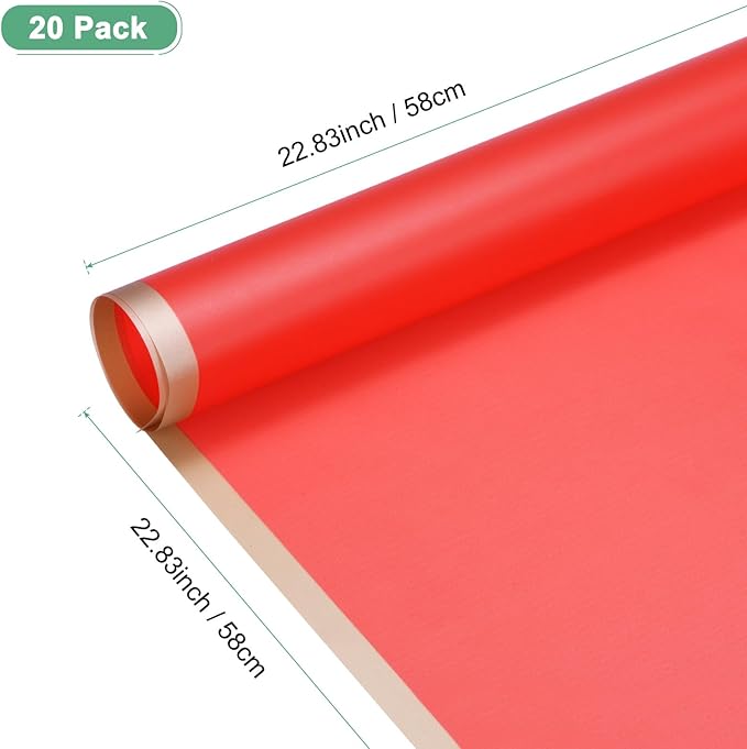 M METERXITY 20 Sheets Flower Wrapping Paper Bouquet, 23 Inch Red Gold Edge BOPP Waterproof Floral Wrapping Paper Flower Packaging DIY for Wedding/Party/Birthday/Gift Bouquet Wrap Paper