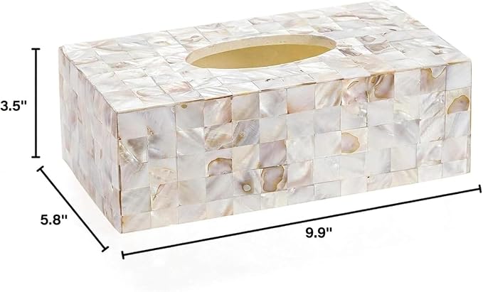 Milano Tissue Box Cover Rectangular - Decorative Tissue Box Holder Rectangular is Finished in Beautiful Mother of Pearl Shells - Durable Tissue Cover for Elegant Decor