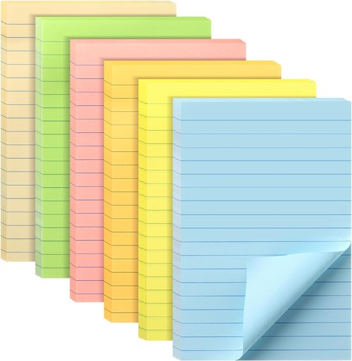 Mr. Pen Lined Sticky Notes - 4" x 6", 6 Pads, 45 Sheets Each - Pastel Color Memo Pads for Office & School