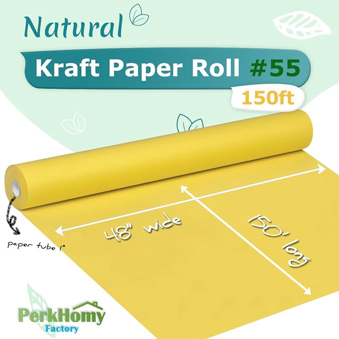 PerkHomy Lemon Yellow Kraft Paper Roll 48" x 1,800" (150') for Gift Wrapping Bouquet Flower Art Painting Craft Writing Packaging Shipping 80GSM 55LB (Lemon Yellow, 48" x 150')