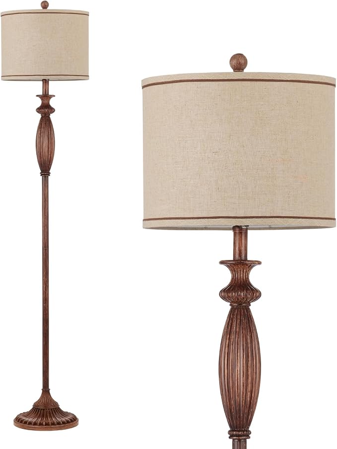 63.8" Vintage Floor Lamp with Rotary Switch, Dimmable Color Temperature Standing Lamp, Retro Farmhouse Floor Lamps for Living Room, Bedroom, Hallway, Office, Room Decor, Dark Wood Grain, Bulb Included
