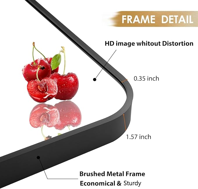 20x30 Inch Black Wall Mirror for Bathroom, Brushed Metal Framed Mirror with Rounded Corner, Rectangle Bathroom Vanity Mirror for Bedroom or Living Room, Horizontal/Vertical