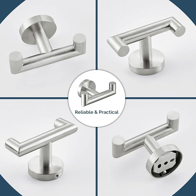 Angle Simple Towel Hook Brushed Nickel 2 PCS, SUS304 Stainless Steel Double Robe Hook, Bathroom Towel Holder, Wall Mount