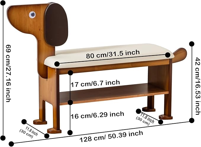 SOBIBO Shoe Bench with Cushion, 2-Tier Dog Entryway Bench Cute, Wood Shoe Rack Bench,31.5 inches