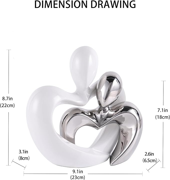 Silver Home Decor,Couple Statue Decor,Tv Stand Decor Living Room Decor Table ,Abstract Art Ceramic Statue and Sculpture,White Statues for Decor Couple Sculpture, Unusual Home Decor (White Silver)