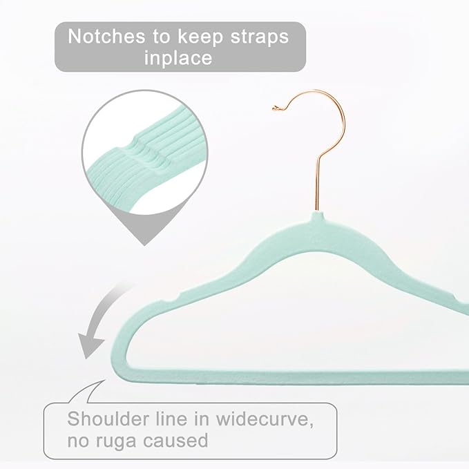 MIZGI Baby Velvet Hangers,Non-Slip Kids & Toddler Hangers,11.8 Inch Hangers for Baby Clothes,Pack of 50(Blue)