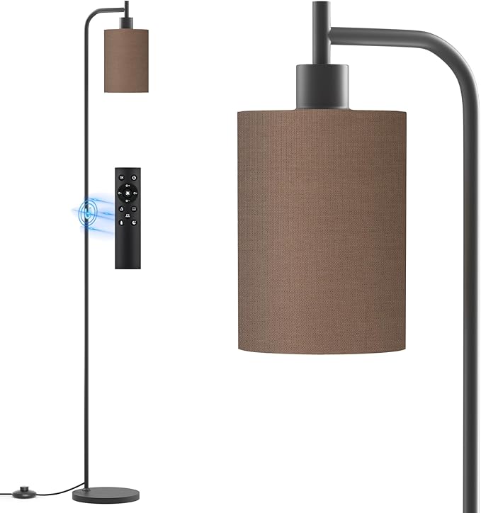 SIBRILLE Floor Lamp with Linen Shade, Dimmable Tall Standing Lamp with Remote Control & 3 Color Temperatures, Modern Floor Lamps for Living Room Bedroom Office Corner, 9W LED Bulb Included