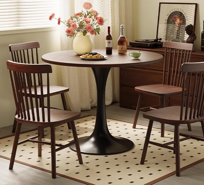 24" Tulip Table for 1-2 Persons Modern Round Dining Room Table, Mid-Century Modern Walnut Small Kitchen Table with MDF Wooden Top, Leisure Coffee Table for Living Room, Dining Room, Office