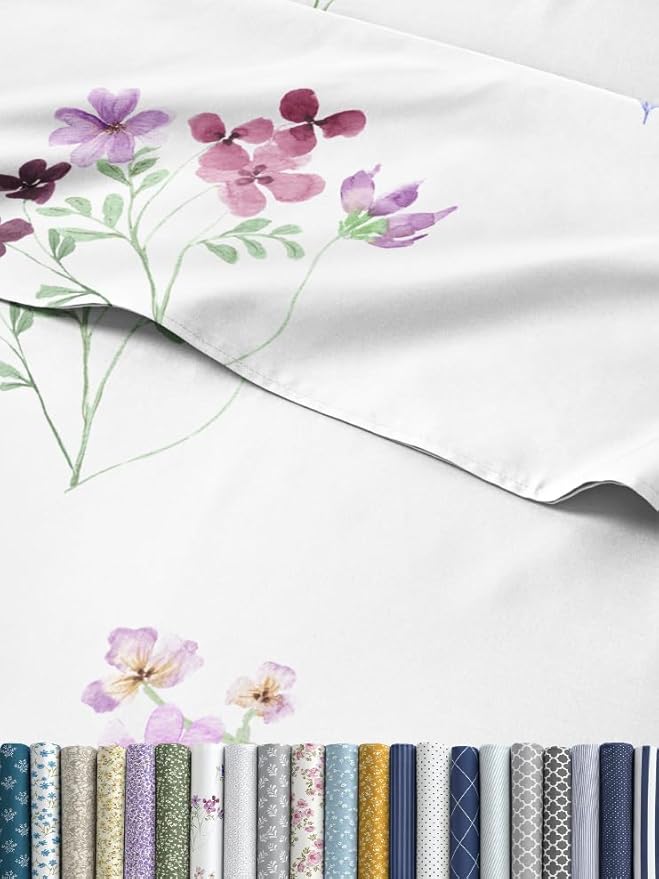 Floral Sheets - Butterfly Floral Bed Sheet Set - 1 Flat, 1 Fitted & 2 Pillowcases w/ Deep Pockets - Comfy, Wrinkle & Fade Free - Boho Botanical Bedding - Soft, Breathable and Cooling - Full Size Set