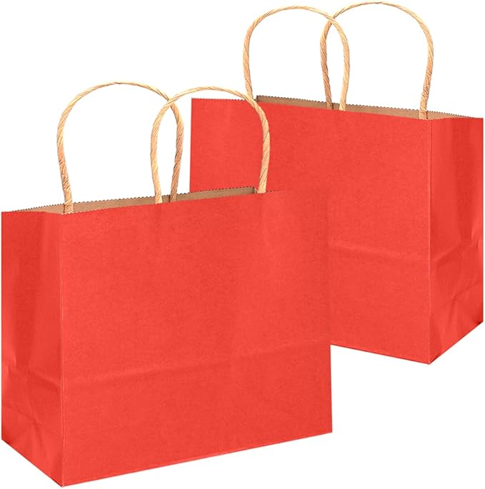 qiqee 13"x4.5"x10" Large Gift Bag with Handles Bulk 32PCS Gift Paper Bags Red Bags Multiple Uses (Wide Large)