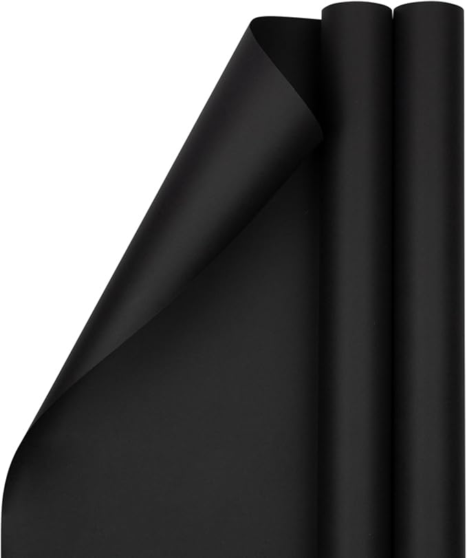 JAM Paper Gift Wrap - Matte Wrapping Paper - 50 Sq Ft Total (30 in x 10 Ft Each) - Matte Black - 2 Rolls/Pack