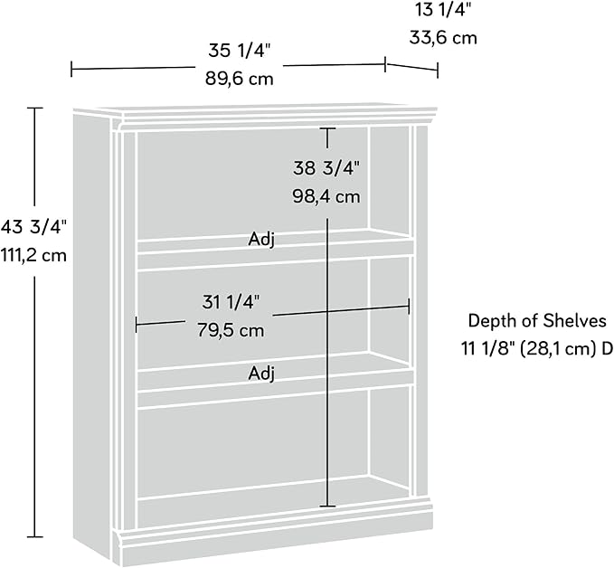 Sauder 3 Tier Book Shelf Wooden Bookcase Multipurpose Bookshelf for Home Office, Living Room, in Estate Black | Multipurpose, Bookshelf, for Home Office, Living Room