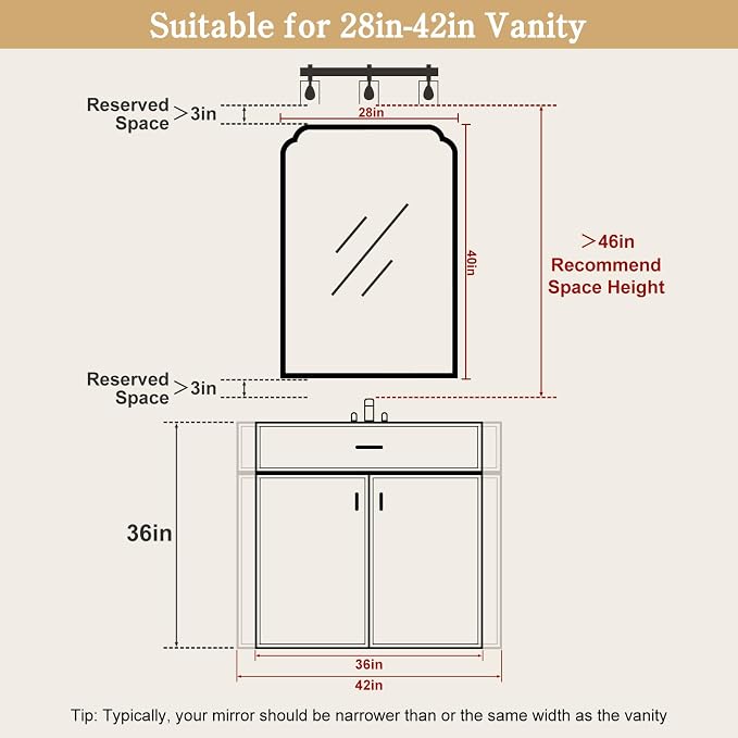 WallBeyond 28" x 40" Wood Bathroom Mirror for Wall Mounted, Rustic Rounded Corner Vanity Mirror for Entryway, Living Room or Bedroom Home Decorative [28" x 40" Natural Color]