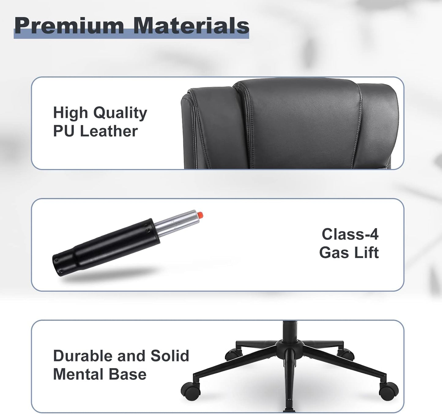 Skiennix Ergonomic Executive Office Chair - Heavy Duty 300lbs Capacity, Mid-Back PU Leather with Lumbar Support - Black