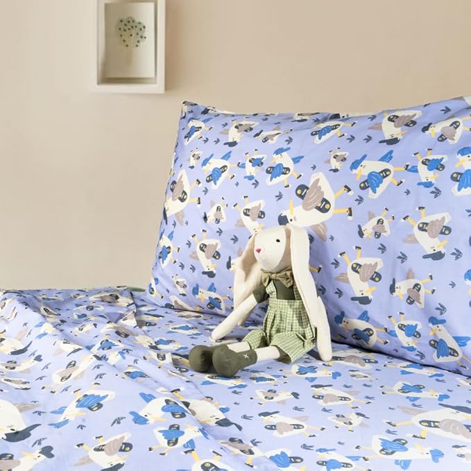 Salt Earth 100% Cotton 210TC Kids Bedsheet, Twin Sheets Set for Toddler Bed, 3 Piece Bedding Set Including Flat Sheet, Fitted Sheet, and Pillowcase, Themed Sheets for a Playful Kids Bed (Duck)