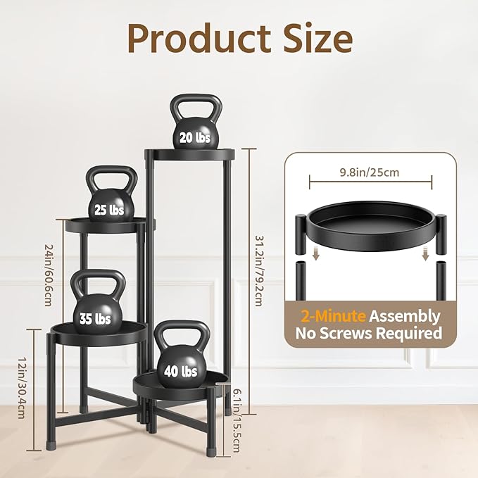 LASZOLA 4 Tier Large Plant Stand Indoor Tall with 10 Inch Metal Tray, Corner Folding Flower Display Rack, Modern Plant Holder Shelf for Outdoor Patio Porch Garden Office Living Room, Black