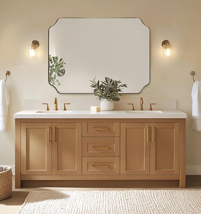 ANDY STAR 30"x40" Gold Bathroom Mirror, Large Scalloped Wall Mirror, Brushed Brass Mirror in Anti-Rust Stainless Steel Metal, Unique Rectangle Shape Decorative for Bathroom, Living Room, Entryway