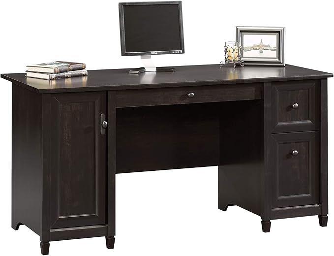 Sauder Edge Water Computer Desk with Storage Drawers, Home Office Desk, in Estate Black