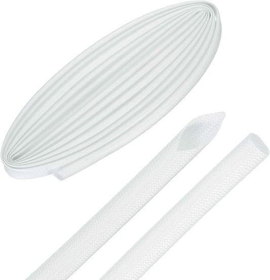 MECCANIXITY 20ft Braided Cable Sleeve, 1/4" ID 200C High Temperature 1500V Fiberglass Wire Insulation Cord Protector Organizer Wires Management for Motor Engine Fuel Line, White