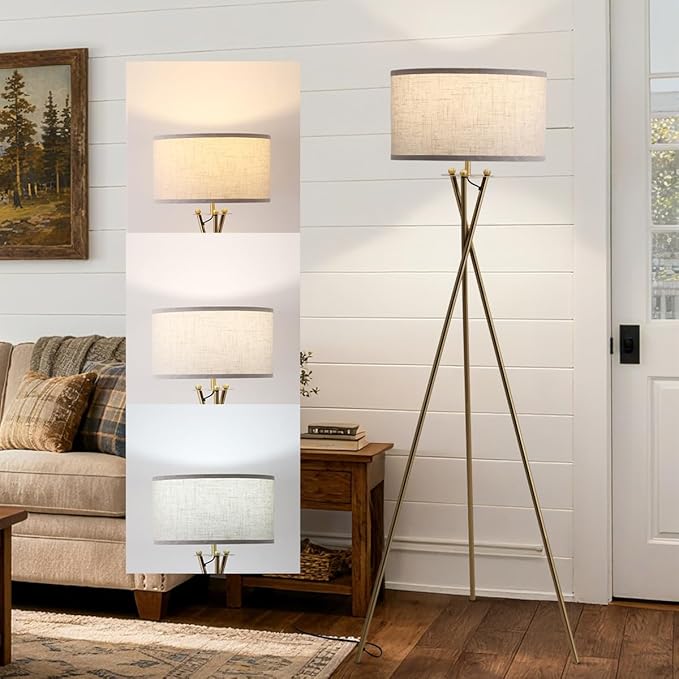 EOEYYOYB Modern Tripod Floor Lamp, Mid Century Reading Standing Lamp with 3 Color Temperatures and Foot Switch, Modern Night Light for Living Room, Bedroom, Office Décor, Gold