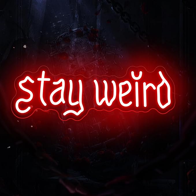 Stay Weird Neon Sign, Gothic Decor, Skeleton Hand Neon Sign, Vintage Font,Dark Art Decor for Bedroom, Living Room, Man Cave, Bar, Game Club, Living Room Birthday Party-Red