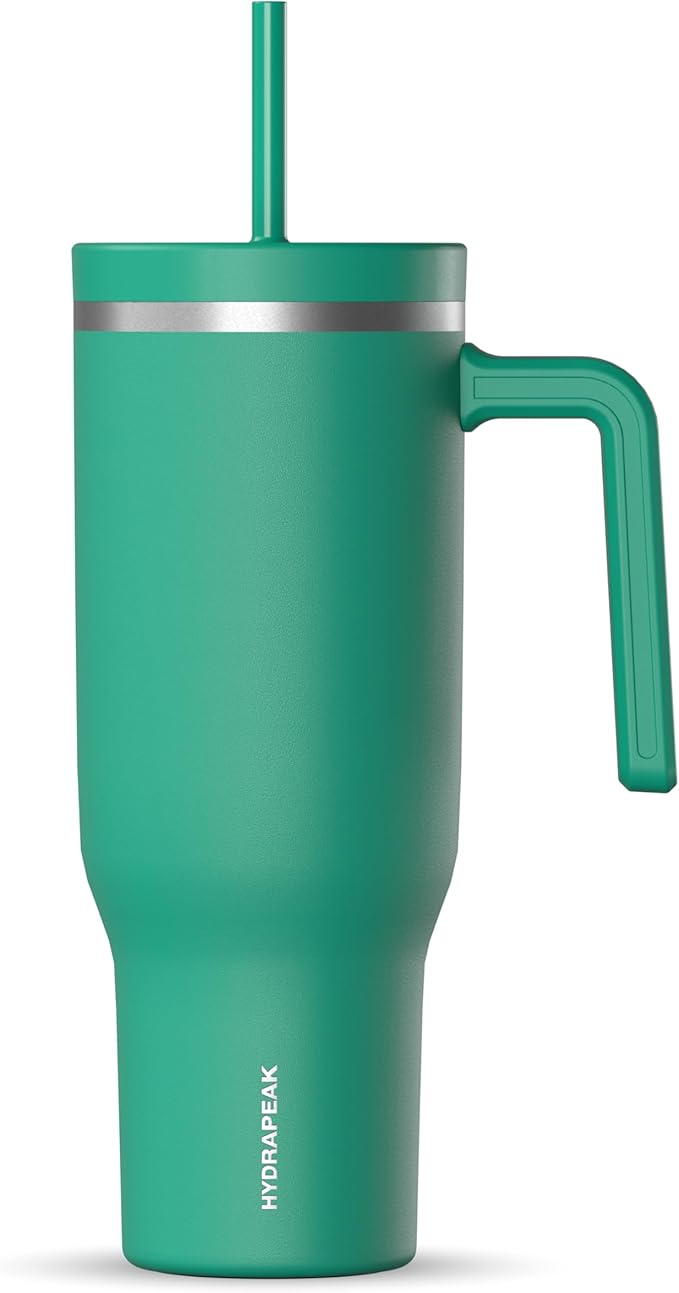 Hydrapeak Voyager 40 Oz Stainless Steel Tumbler with Handle, Insulated Water Bottle With Straw & Lid, Cupholder Friendly Reusable Travel Mug (Kelly Green)