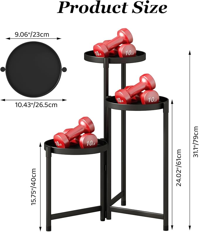 Plant Stand indoor outdoor-3 Tier black Tall Metal Flower Pot Holder 9in Wide Potted Display Rack - Heavy Duty Corner Plant Shelf for Patio Garden Balcony Living Bedroom Room