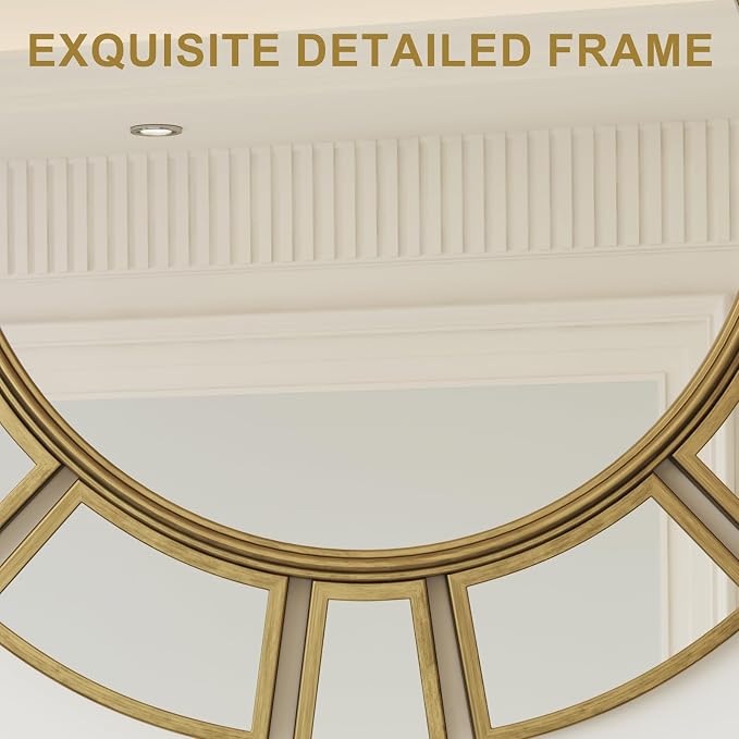 CozyDH Retro Gold Sunburst Mirror Decor - 24 inch Round Wall Mirror Decorative with Metal Frame Modern Bohemian Sun Art Decor Mirror for Entryway Bedroom Living Room Hallway Bathroom Fireplace