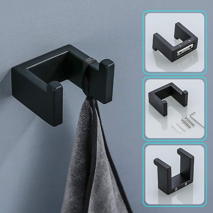 4 Pieces Bathroom Hardware Accessories Set Black Towel Bar Towel Holder Robe Hook Toilet Paper Holder Stainless Steel,Q8-P4BK
