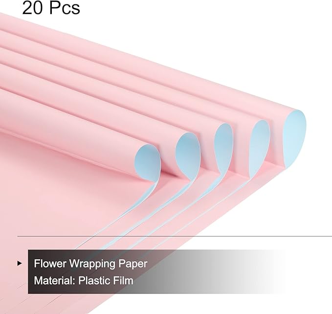 MECCANIXITY 20 Pcs Double Sided Color Flower Wrapping Paper Light Pink+Light Blue 22.8"x22.8" Waterproof for Florist Bouquet Supplies, DIY Crafts, Gift Box Packaging