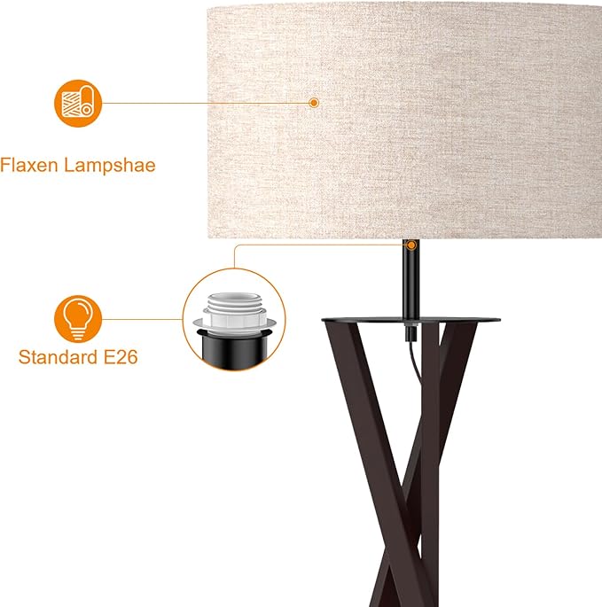 LEPOWER Tripod Floor Lamp, Mid Century Wood Floor Lamp with Flaxen Lamp Shade and E26 Lamp Base for Living Room, Bedroom and Office