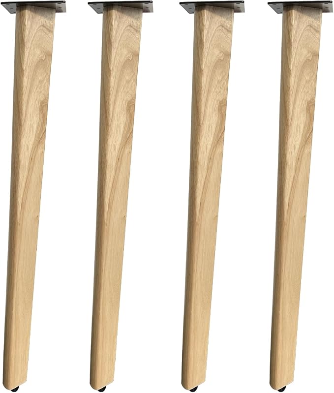 QLLY 28 inch Solid Wood Table Legs, Natural Varnished Wooden Desk Legs with Adjustable Leveling Feet, Set of 4, Heavy Duty Replacement Legs for for DIY Dining Table, Office Desk, Farmhouse Furniture