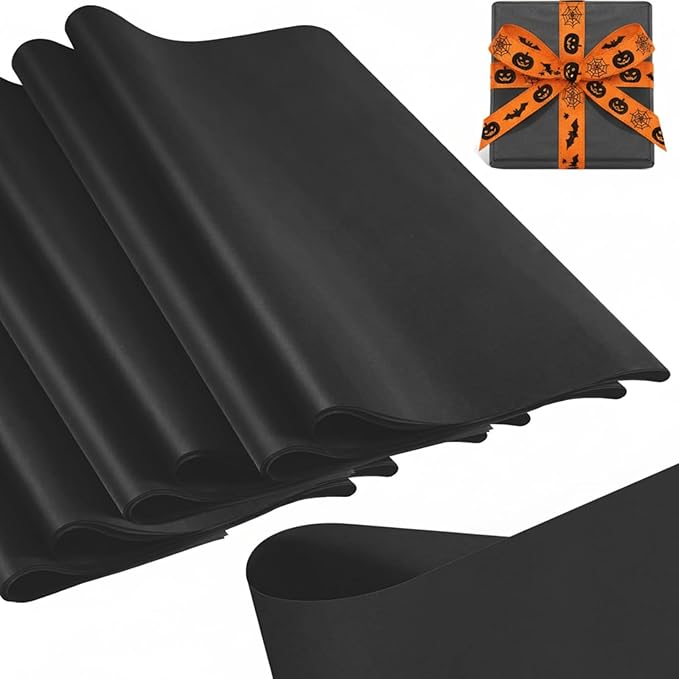 Qilery 500 Sheets Christmas Black Tissue Paper Bulk for Gift Bags 15 x 20 Inch Acid Free Packaging Wrapping Paper Sheets for Gothic Christmas Decor DIY Crafts, Birthday Party, Shipping Packing