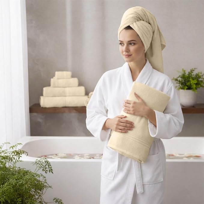 8 Piece Bath Towels for Bathroom Set - 100% Cotton, Soft Absorbent Bathroom Towels Set - 2 Extra Large Bath Towels, 2 Hand Towels & 4 Washcloths - Hotel Spa Thick Plush Towel, Cream
