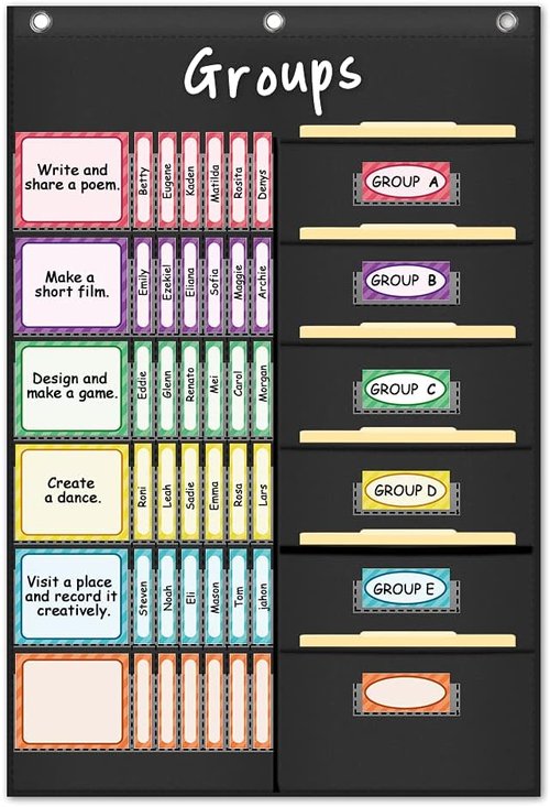 Eamay Small Group Management Pocket Chart - 84 Cards for Classroom Organization | Essential Teacher Tool (Black)