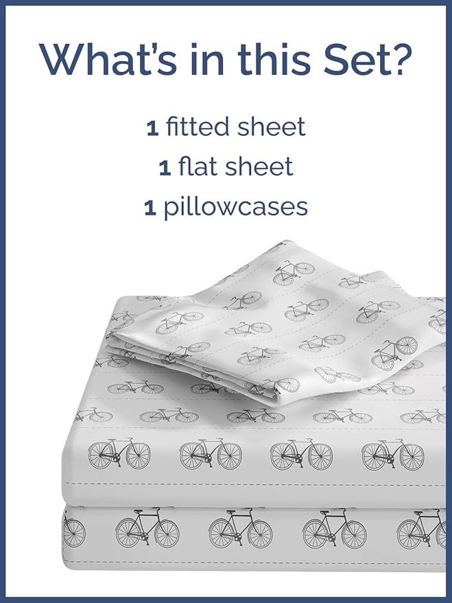 Kids Bikes Twin 3 Piece Sheet Set - Boys, Girls, Teens, Toddler - Easy Fit, Deep Pockets - Breathable, Hotel Quality Bedding Sheets - Machine Washable - Wrinkle Free - Cute, Cozy & Soft - CGK Linens