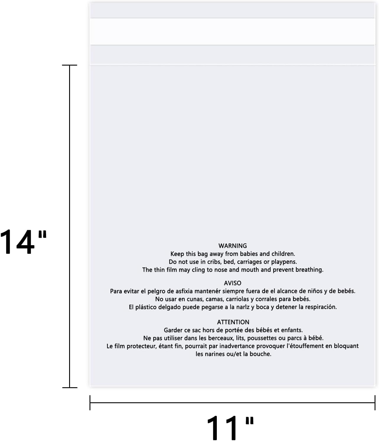 Skiennix Clear Poly Bags - Self-Seal 11" x 14" (1000 Count) with Suffocation Warning for Packaging Shirts & Clothing