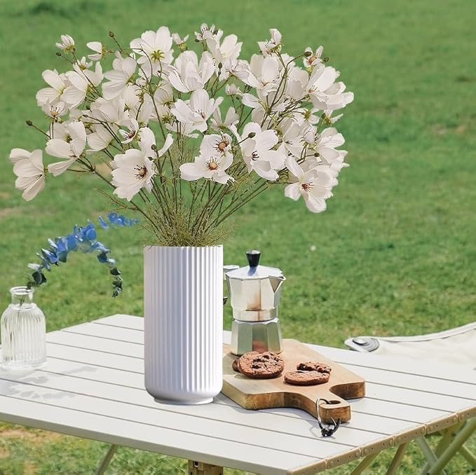 ATFL White Daisy Artificial Flowers, 8 Bundles 21.65'' Faux Silk Daisy with Stems for Home Garden Vase Decor