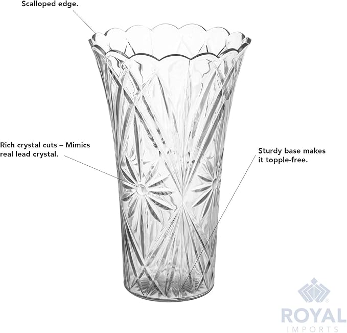 Royal Imports Flower Acrylic Vase Decorative Centerpiece for Home or Wedding Non-Breakable Plastic - 9" Tall, 4" Opening - Clear