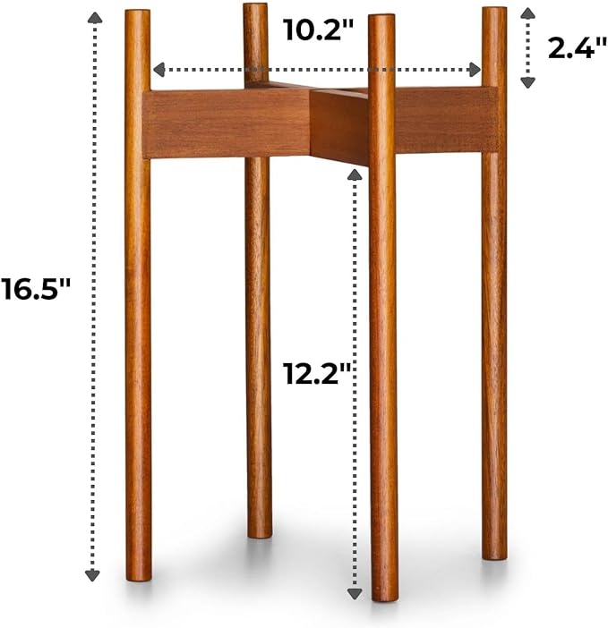 Fox & Fern Mid Century Tall Plant Stand — 10 Inch Fixed Size Raised Wooden Plant Stand for Indoor Planters (Not Included); Modern Flower Pot Holder with Plug In Design; Easy to Assemble - Acacia