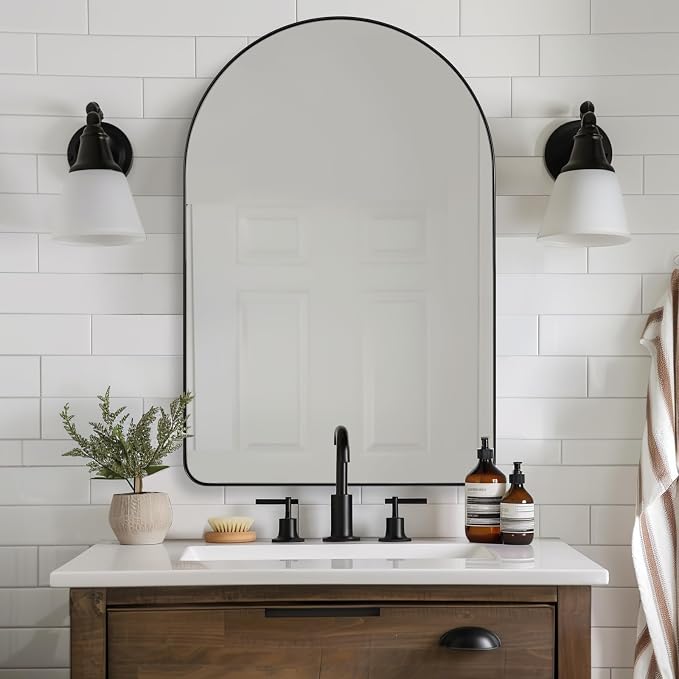 ANDY STAR Arched Mirror, 22 x 30 Inch Black Wall Mirror in Stainless Steel Metal Frame, Arch Top Rounded Corner 1 Inch Deep Set Design Wall Mount Hangs Vertical