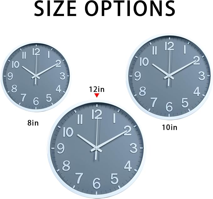 Wall Clocks Battery Operated 12 inch Modern Wall Clock,Silent Non Ticking Wall Clock for Living Room Bedroom Kitchen Office Classroom Decor (Gray White)