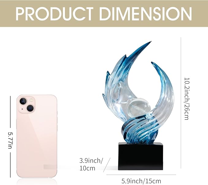 Modern Abstract Resin Sculpture, 11" H x 5.1" W Transparent Navy Blue Art Statue for Home Decor, Office Desk Living Room Bookshelf TV Stand Centerpiece Decorations, Unique Gift Idea