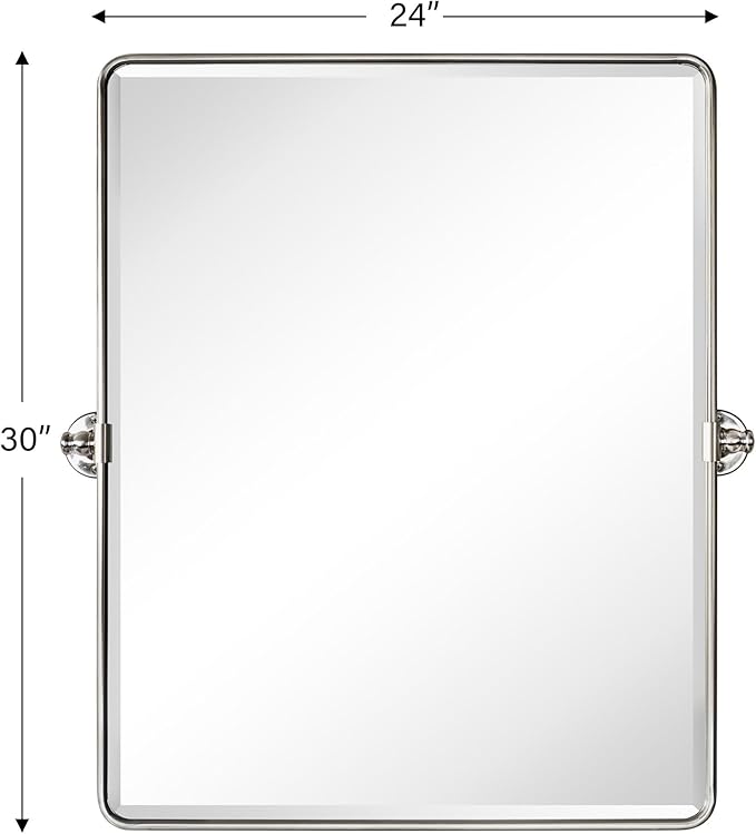 Farmhouse Pivot Rectangle Bathroom Mirror Brushed Nickel Metal Framed Tilting Beveled Vanity Mirrors for Wall, Overall 27.91x 30 inches (Mirrror 24 x 30 inches)